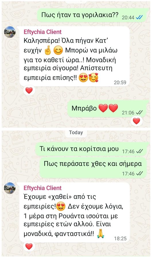 WhatsApp message from a returning guest sharing the trip with family