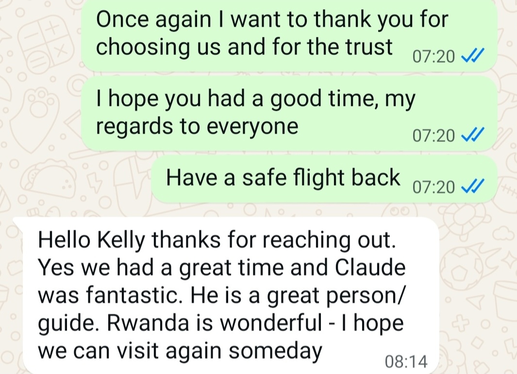WhatsApp message from past guests Michalis and Andreas thanking Kelly for the trip